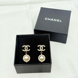CHANEL CC Crystal Faux Pearl Dangle Earrings